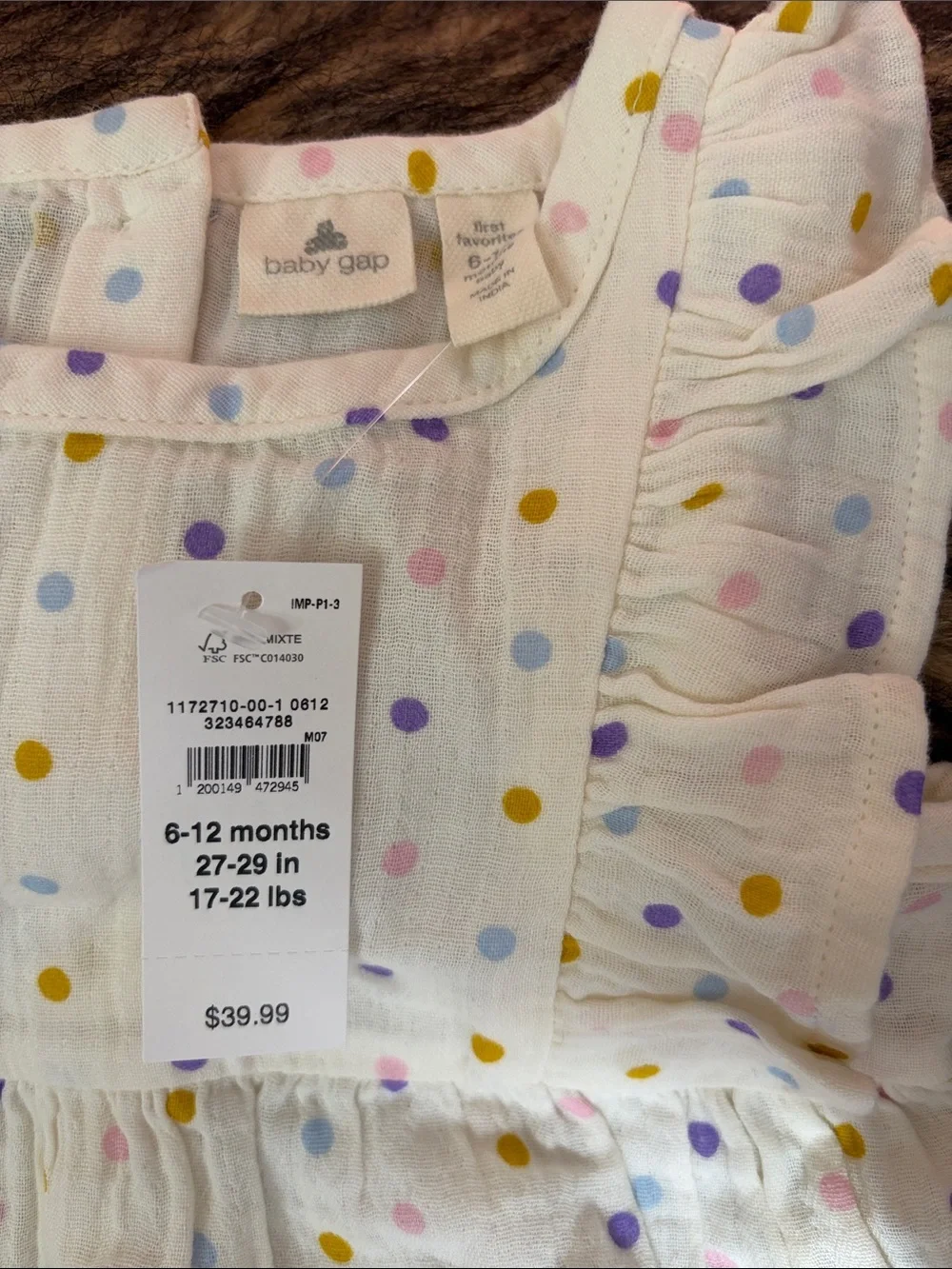 Baby GAP Ivory Frost 1 Piece Girls Polka Dot Romper Size 6-12 Months
